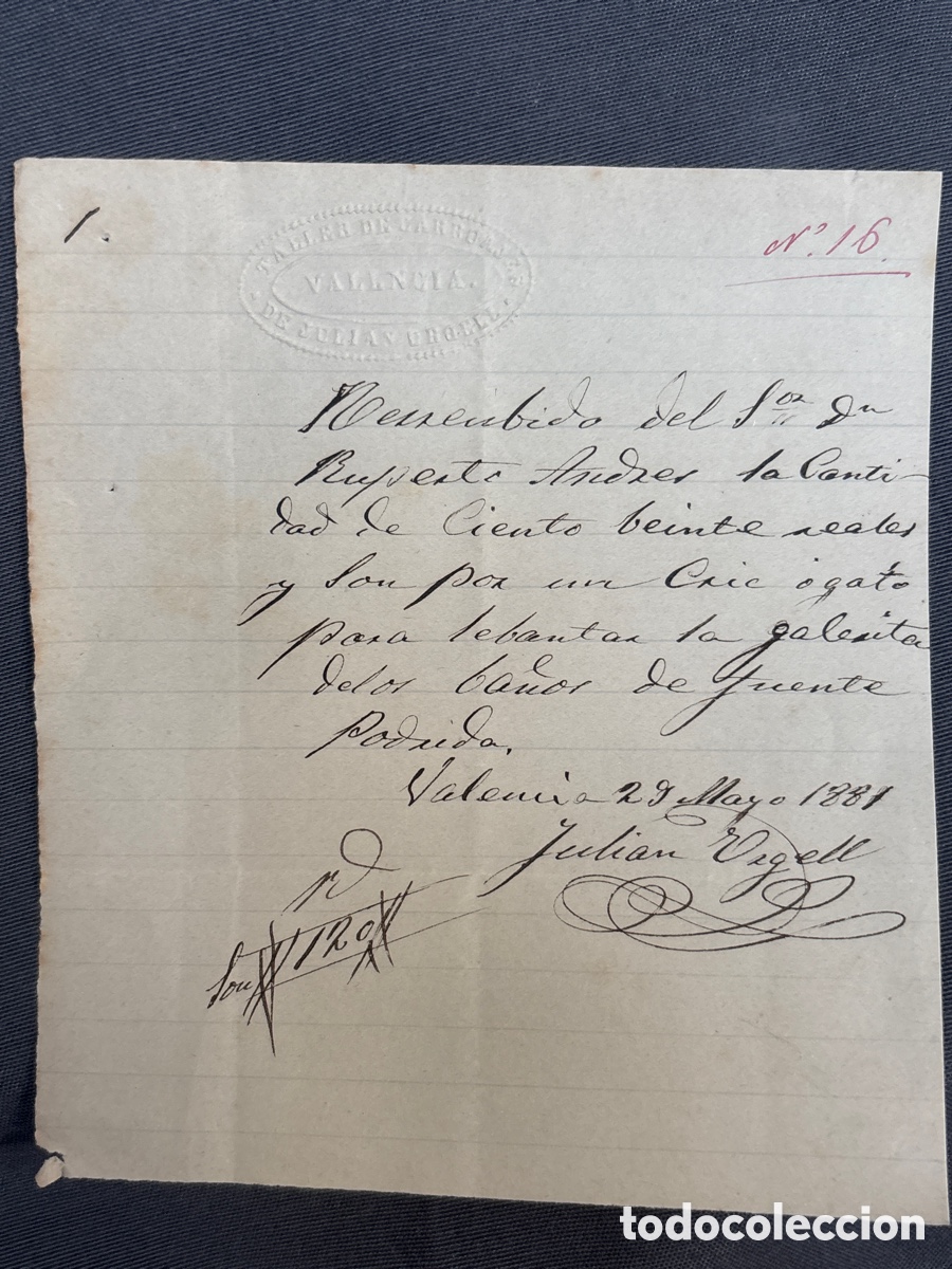 Fatture antiche: Valencia 1881 FACTURA por un gato de LOS BA&Ntilde;OS DE FUENTE PODRIDA