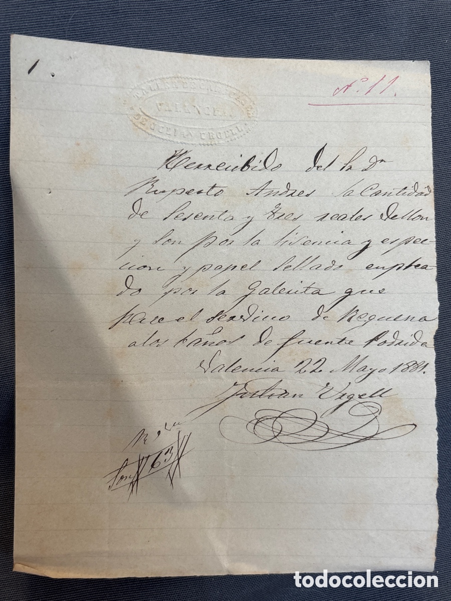 Faturas antigas: Valencia 1881 FACTURA de papeler&iacute;a de LOS BA&Ntilde;OS DE FUENTE PODRIDA