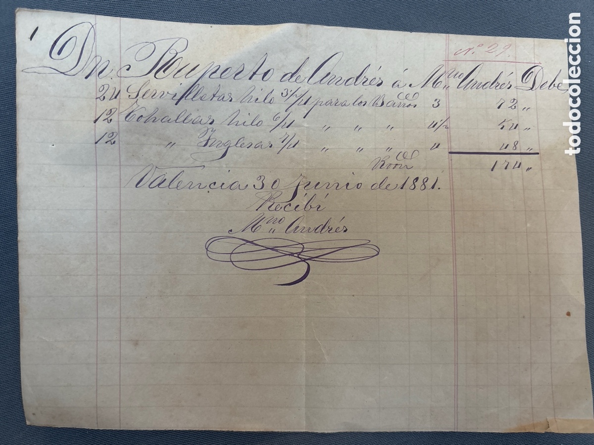 Facturas antiguas: Valencia 1881 FACTURA textiles de LOS BA&Ntilde;OS DE FUENTE PODRIDA