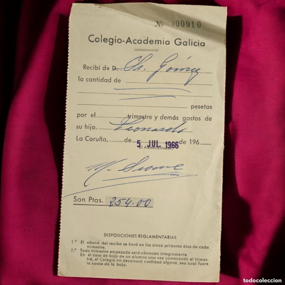 Facturas antiguas: Antigua Factura Escolar A&ntilde;o 1966 &ndash; Colegio Academia Galicia &ndash; La Coru&ntilde;a