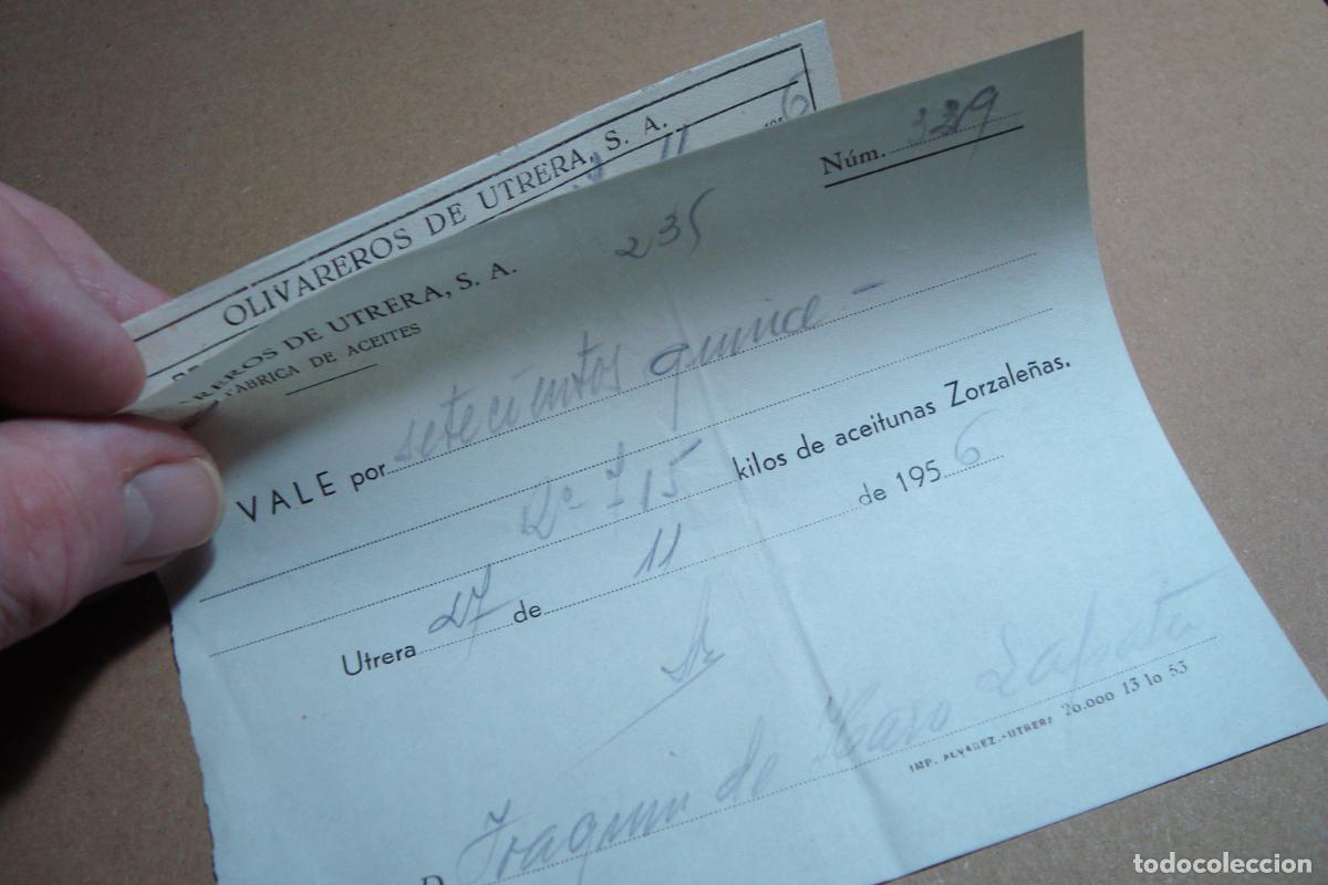 Facturas antiguas: ANTIGUO RECIBO OLIVAREROS DE UTRERA S.A FABRICA ACEITES. UTRERA SEVILLA 1956