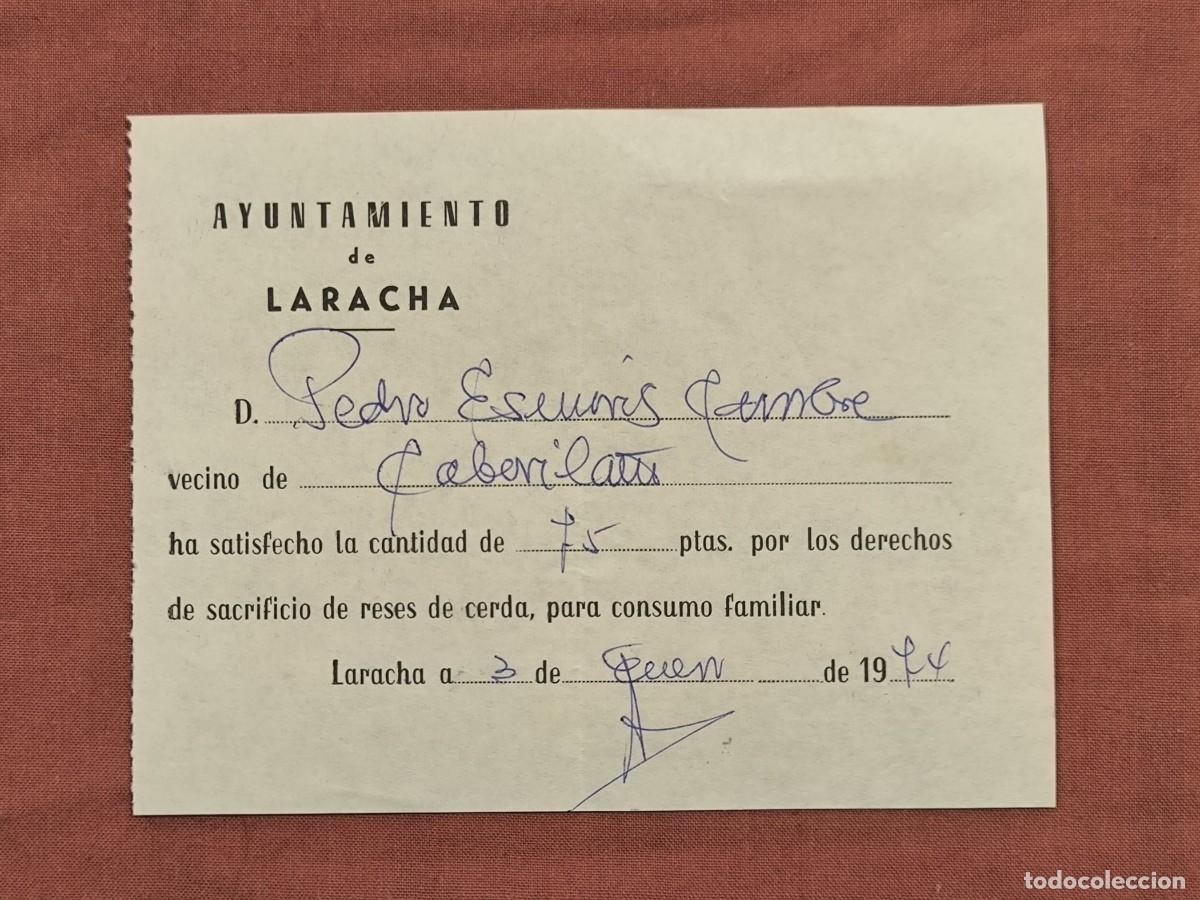 Facturas antiguas: Recibo Ayuntamiento de Laracha &ndash; Derechos de Sacrificio de Cerda