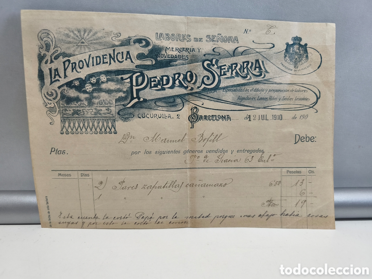 Facturas antiguas: PEDRO SERRA. LA PROVICENCIA. LABORES DE SE&Ntilde;ORA. MERCERIA Y NOVEDADES. BARCELONA 1910