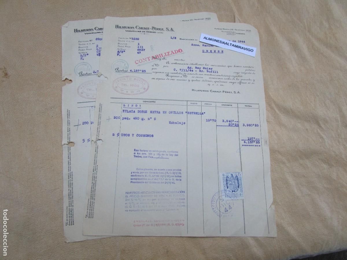 Facturas antiguas: Dos cartas comerciales 1944 de Hilaturas Caralt Perez SA - Veguellina de Orbigo - Le&oacute;n a Orense.