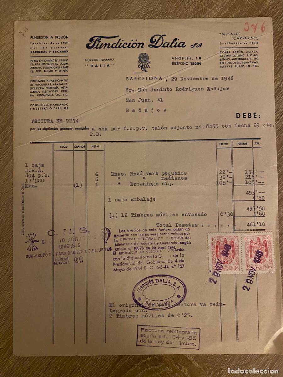 Facturas antiguas: ANTIGUA FACTURA FUNDICI&Oacute;N DALIA BARCELONA 1946