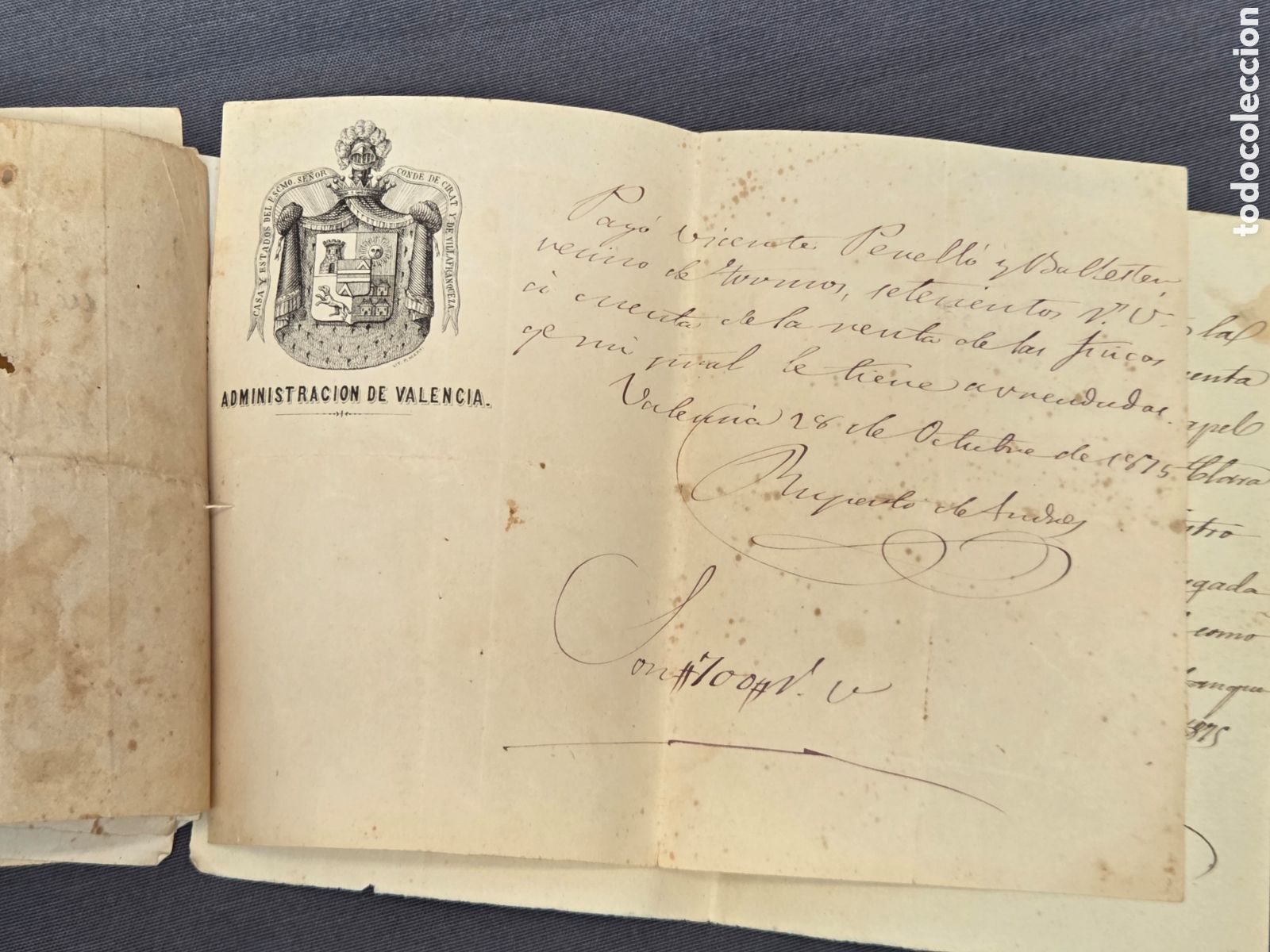 Facturas antiguas: VALENCIA (1875-1890) LOTE DE RECIBOS DE ALQUILER DEL CONDE DE CIRAT