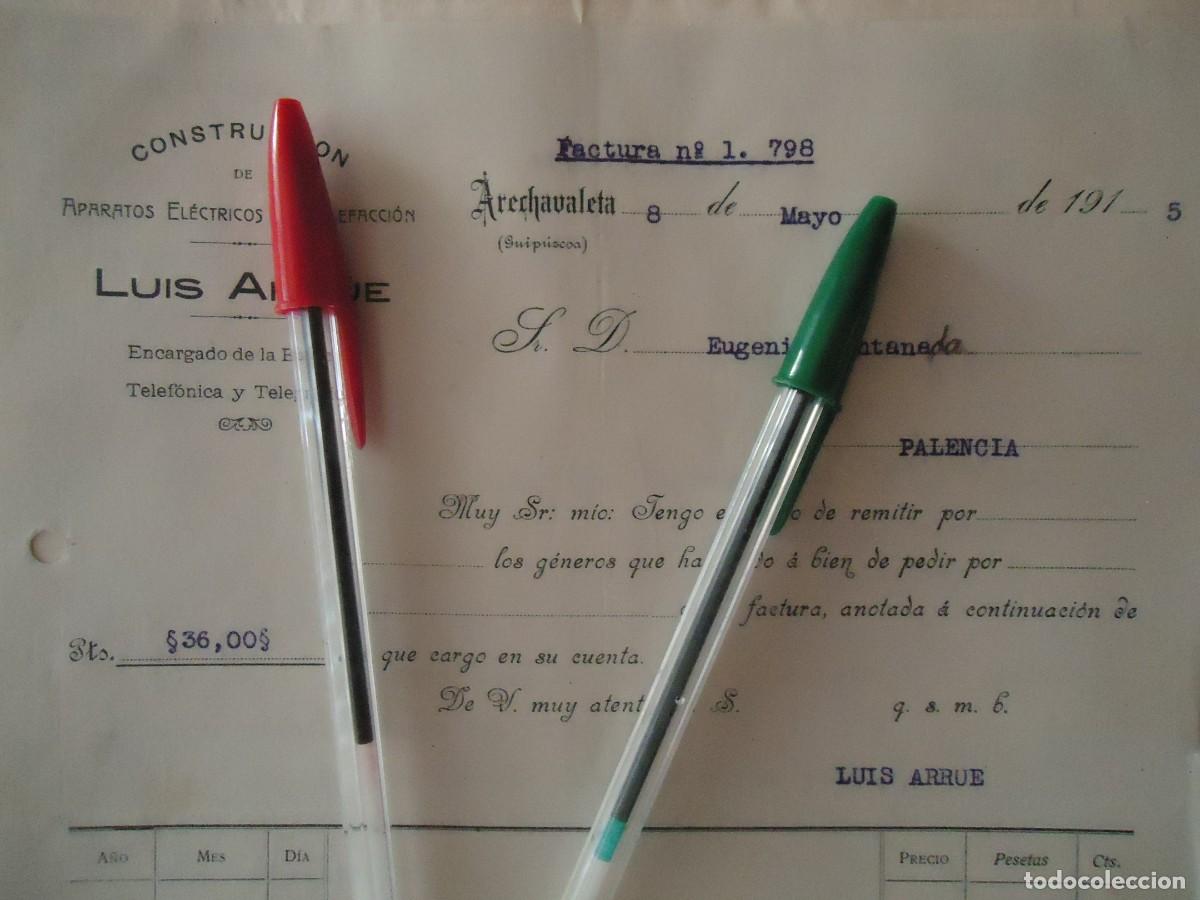 Facturas antiguas: electricidad calefaccion luis arrue arechavaleta 1915 guipuzcoa deba vergara gipuzkoa euskadi