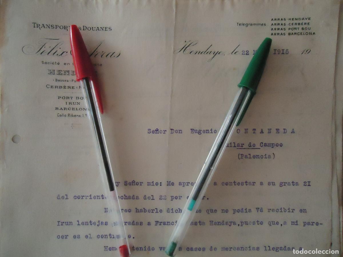Facturas antiguas: transportes aduanas felix arras hendaya 1915 bayona aquitania iparralde euskadi hendaye