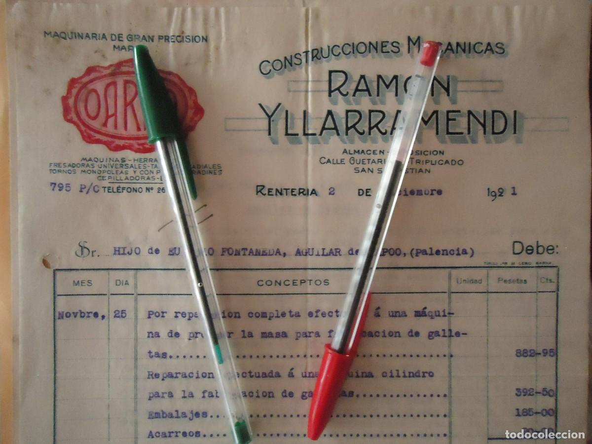 Facturas antiguas: ramon illarramendi oarso renteria 1921 torno fresadora san sebastian guipuzcoa metal errenteria