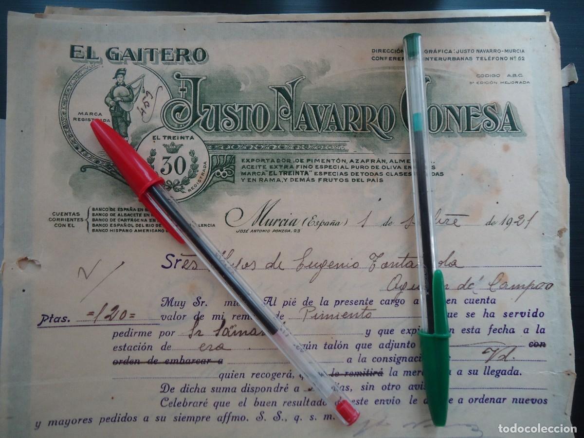 Facturas antiguas: navarro conesa el gaitero 1921 murcia pimenton azafran almendra aceite murciano especias
