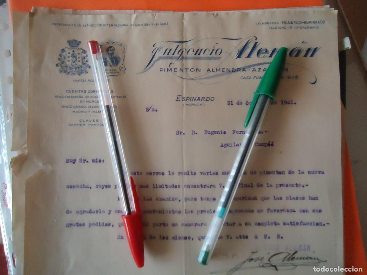 Facturas antiguas: fulgencio aleman espinardo 1921 murcia pimenton almendra azafran especias murciana