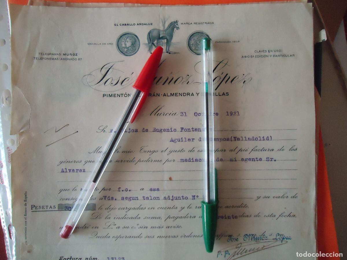 Facturas antiguas: mu&ntilde;oz lopez pimenton azafran almendra semillas murcia 1921 caballo andaluz murciano especias