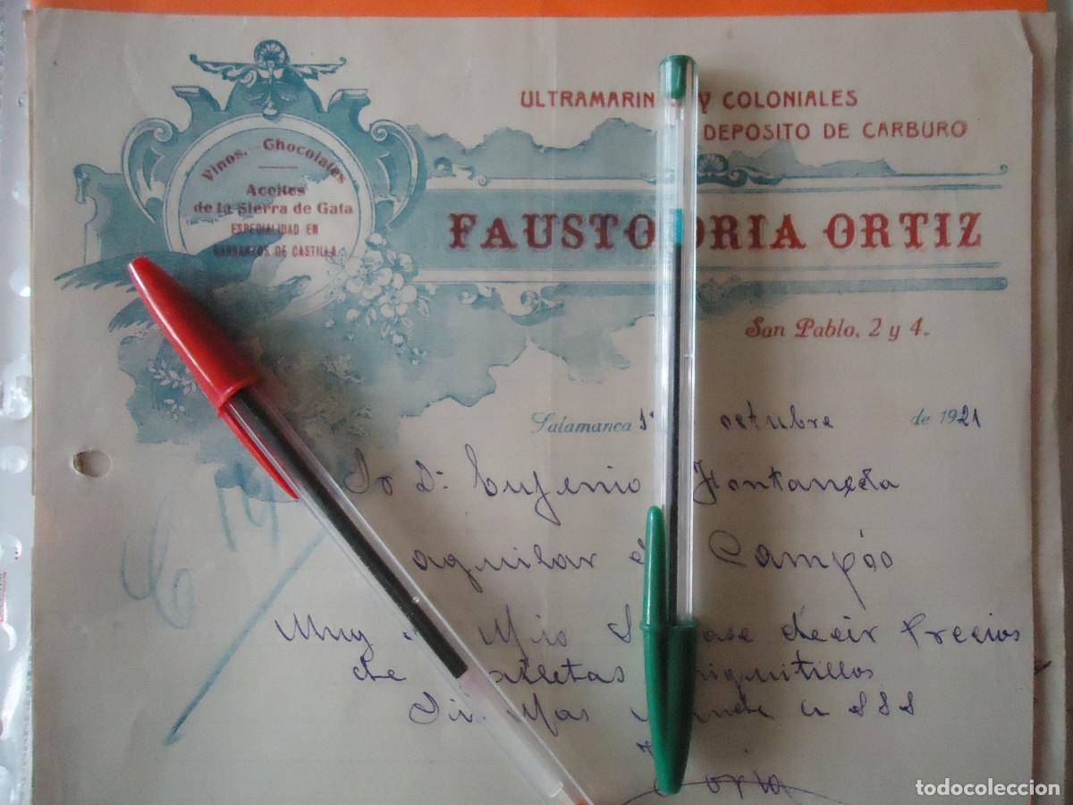 Facturas antiguas: fausto oria confiteria pasteleria salamanca 1921 chocolate vino uva vid salmantino cafe coloniales