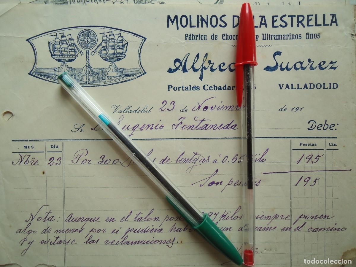 Facturas antiguas: chocolate ultramarinos molinos estrella alfredo suarez valladolid 1919 vallisoletano pucela castilla