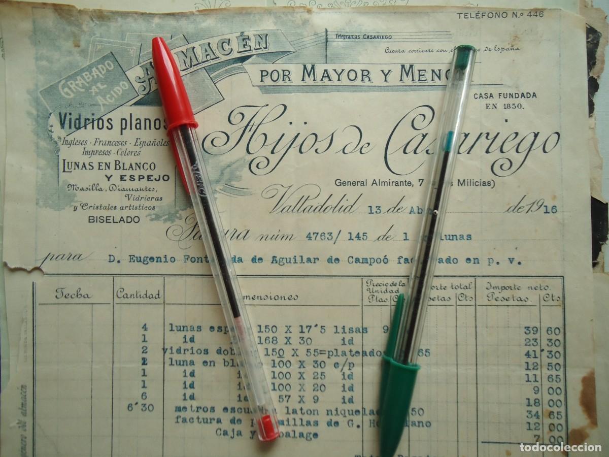 Facturas antiguas: fabrica vidrios casariego valladolid 1916 cristal espejo vallisoletano pucela castilla castellano