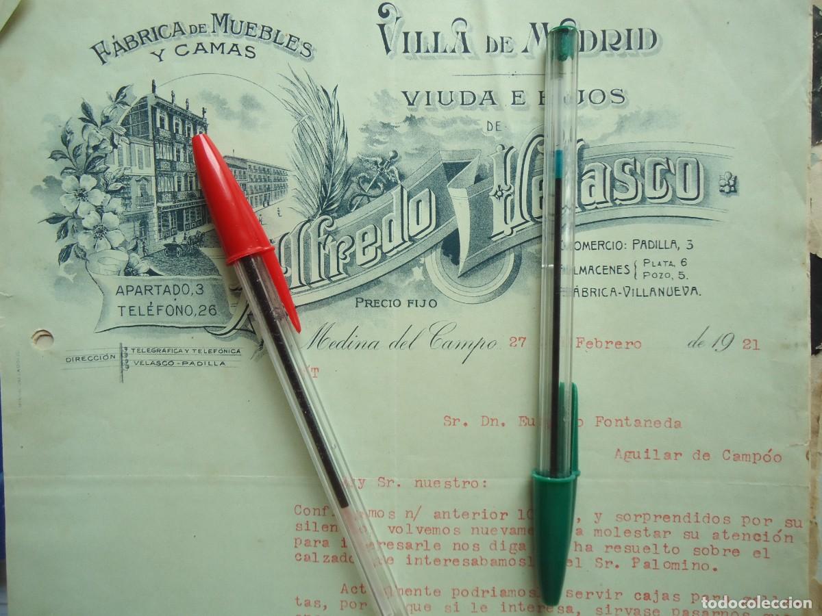 Facturas antiguas: muebles camas velasco medina del campo valladolid villa madrid 1921 vallisoletano pucela castilla