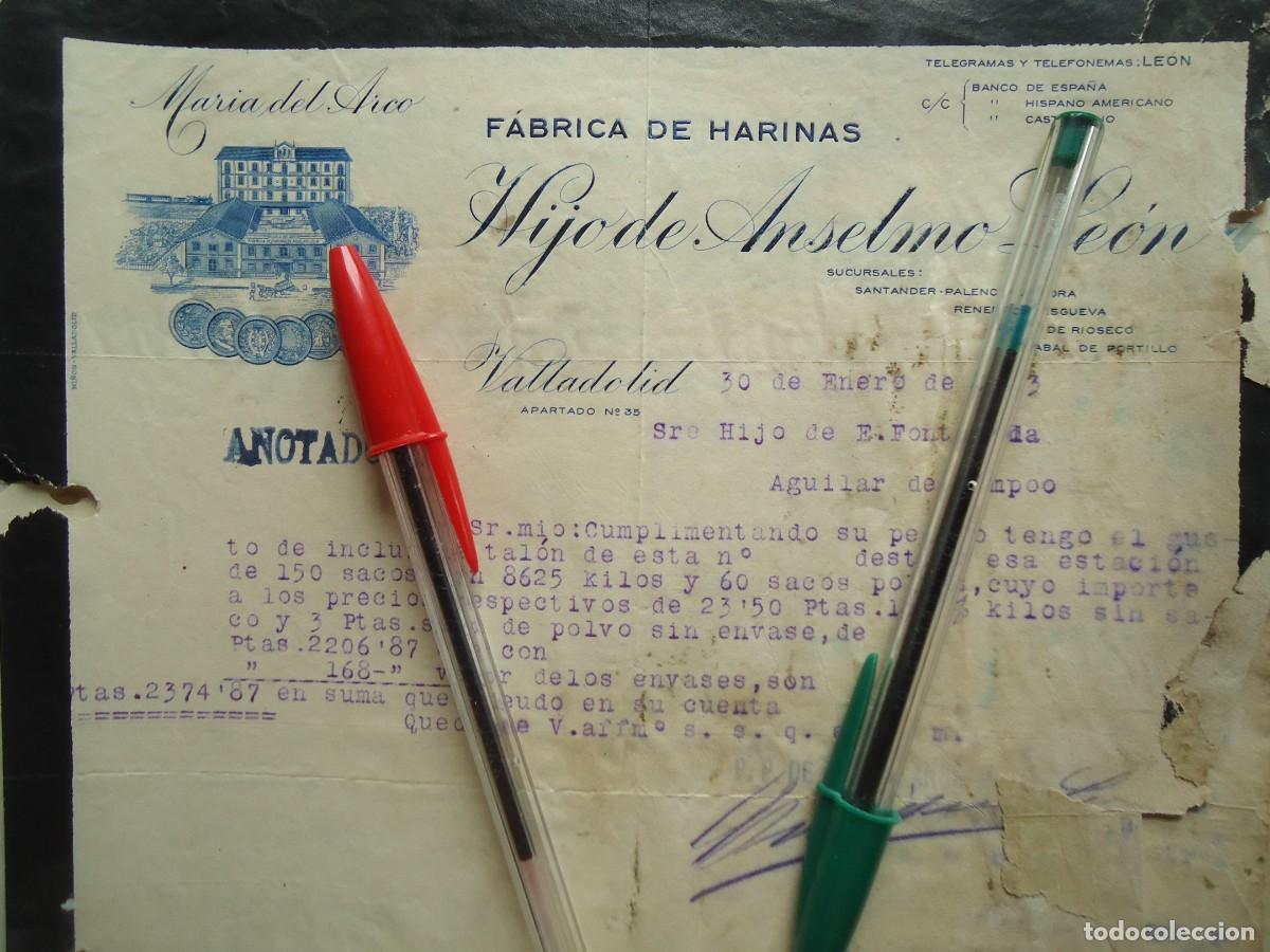 Facturas antiguas: fabrica harina anselmo leon valladolid 1923 cereal trigo vallisoletano pucela castilla castellano