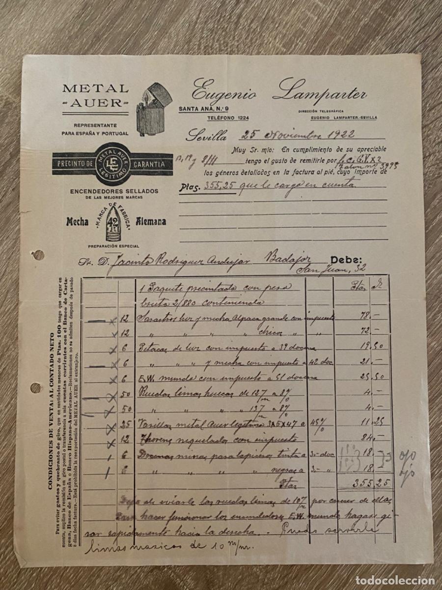 Facturas antiguas: ANTIGUA FACTURA EUGENIO LAMPARTER SEVILLA 1922