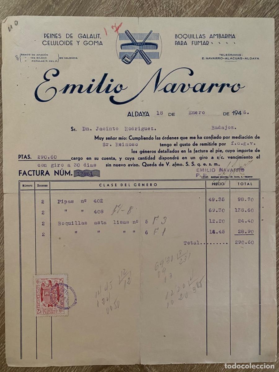 Facturas antiguas: ANTIGUA FACTURA EMILIO NAVARRO PEINES Y ART&Iacute;CULOS PARA FUMAR