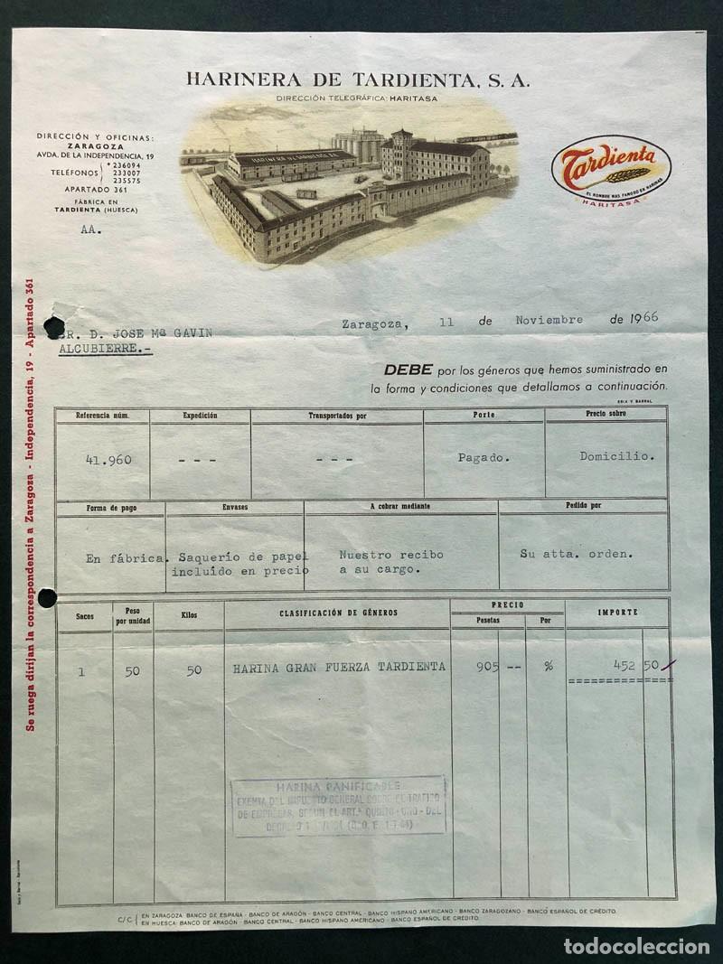 Facturas antiguas: HARINERA DE TARDIENTA / HUESCA / ZARAGOZA 1966