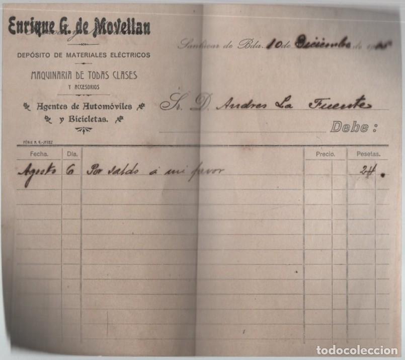 Facturas antiguas: ENRIQUE G. MOVELLAN SANLUCAR DE BARRAMEDA. DEPOSITO MATERIALES ELECTRICOS 1915 FACTURA-448
