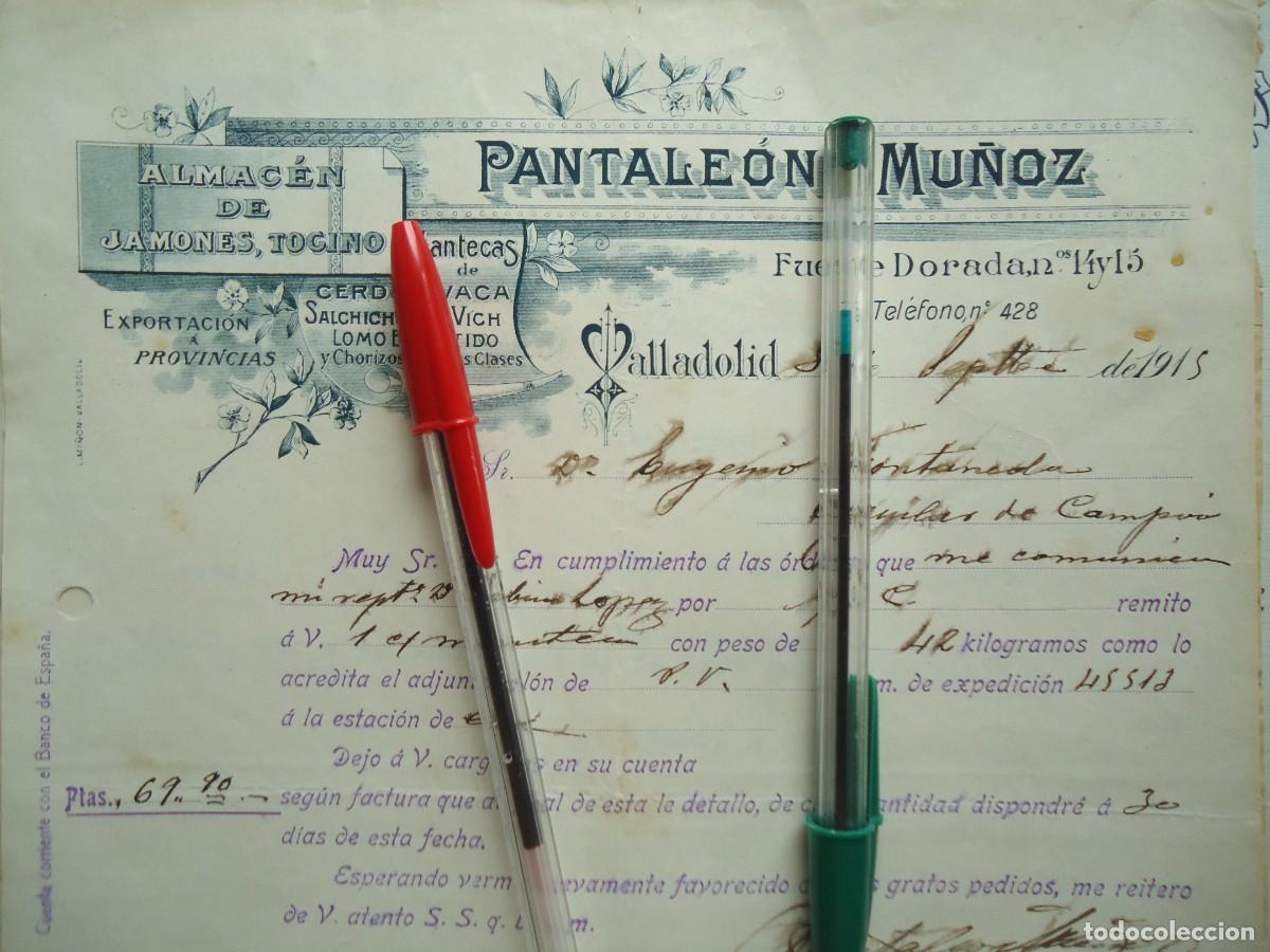 Facturas antiguas: pantaleon mu&ntilde;oz valladolid jamon tocino embutido cerdo lomo 1915 castilla vallisoletano pucela