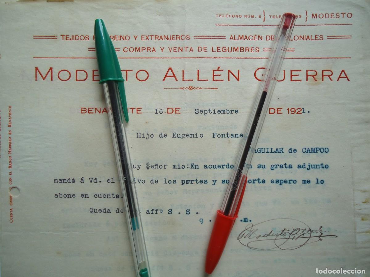 Facturas antiguas: benavente zamora leon modesto allen 1921 tejido ropa moda coloniales legumbres alubia garbanzo arroz