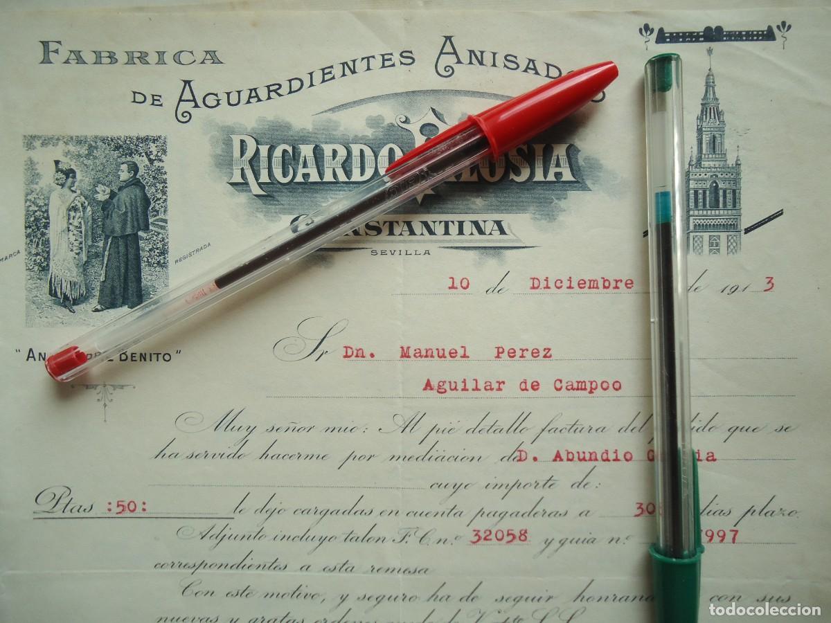 Facturas antiguas: anis padre benito licor hilosia constantina cazalla sierra sevilla 1913 giralda aguardiente alcohol