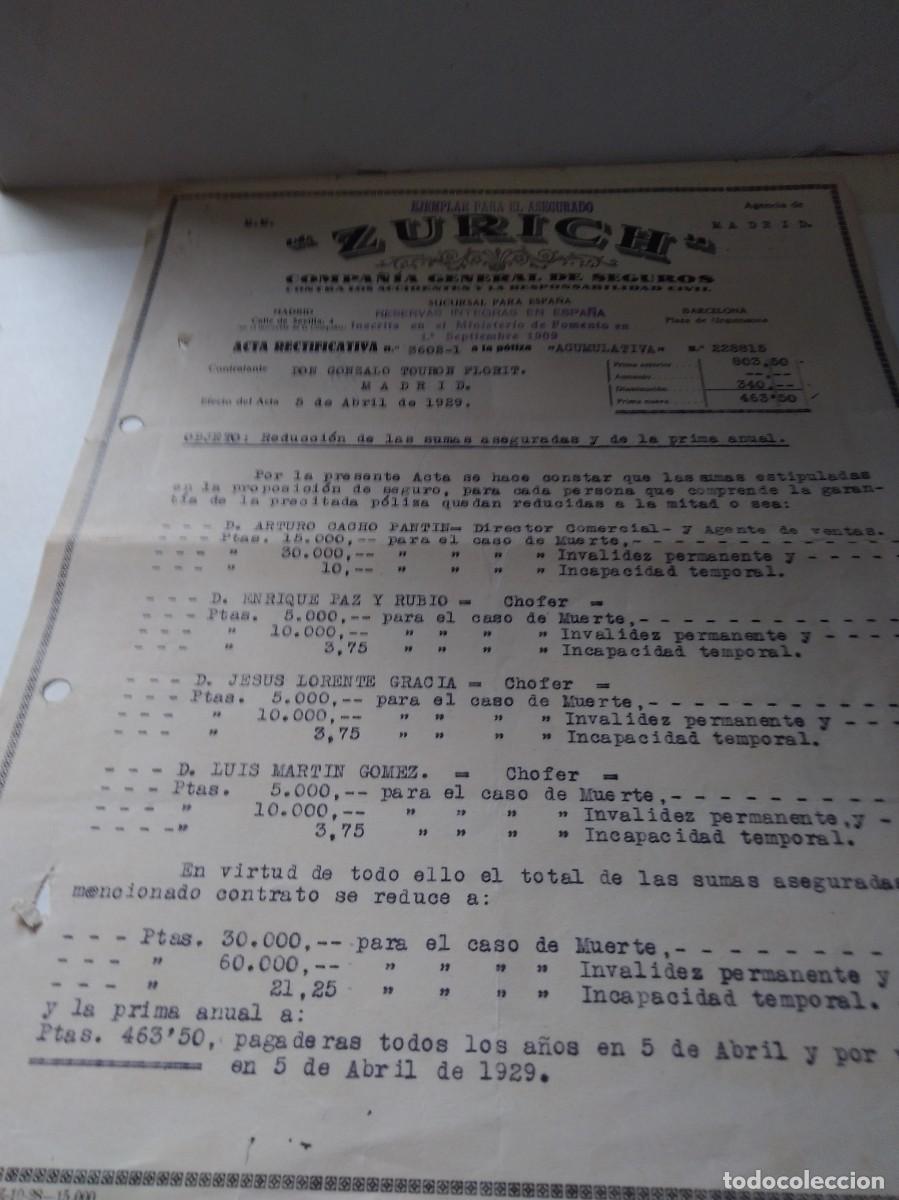 Facturas antiguas: COMPA&Ntilde;IA G DE SEGUROS ZURICH 1929