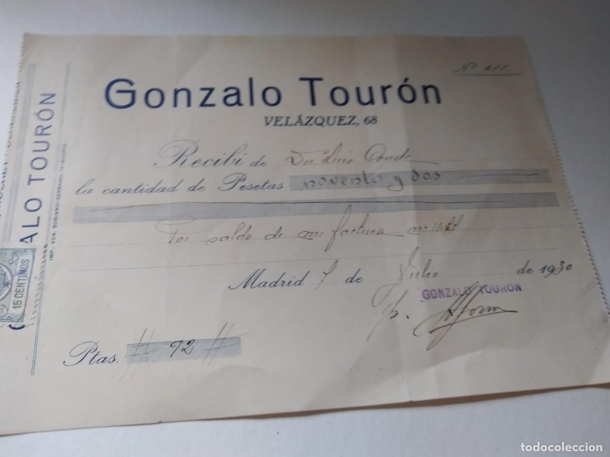 Facturas antiguas: FACTURA GONZALO TOURON MADRID 1930