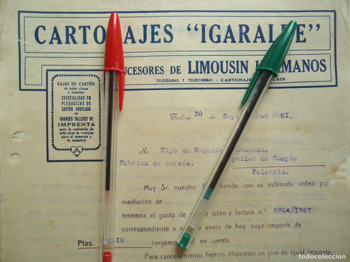 Facturas antiguas: cartonajes igaralde limousin tolosa guipuzcoa 1921 papel artes graficas imprenta carton