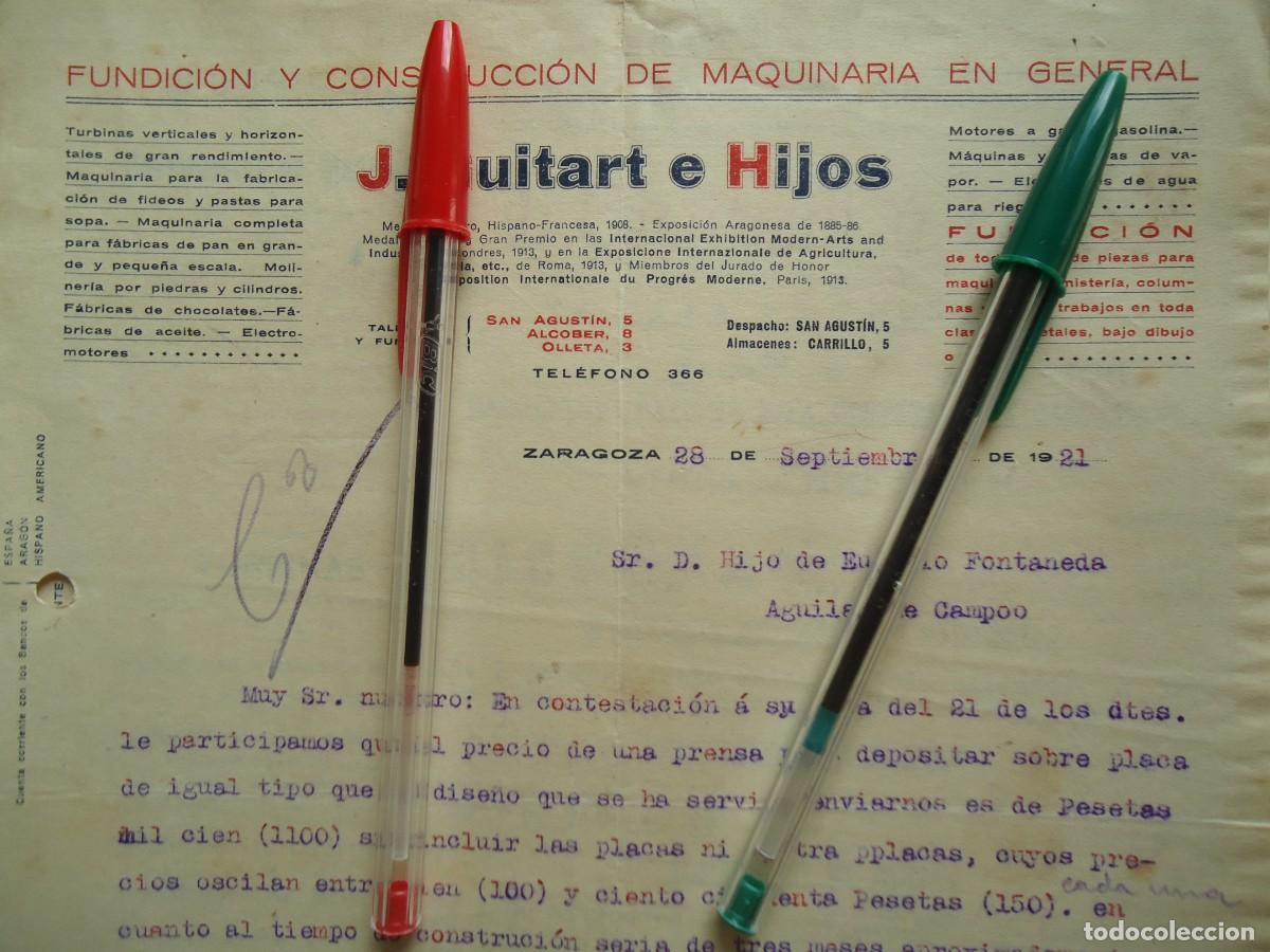 Facturas antiguas: fundicion guitart zaragoza aragon 1921 maquinaria zaragozana turbina motor mecanica