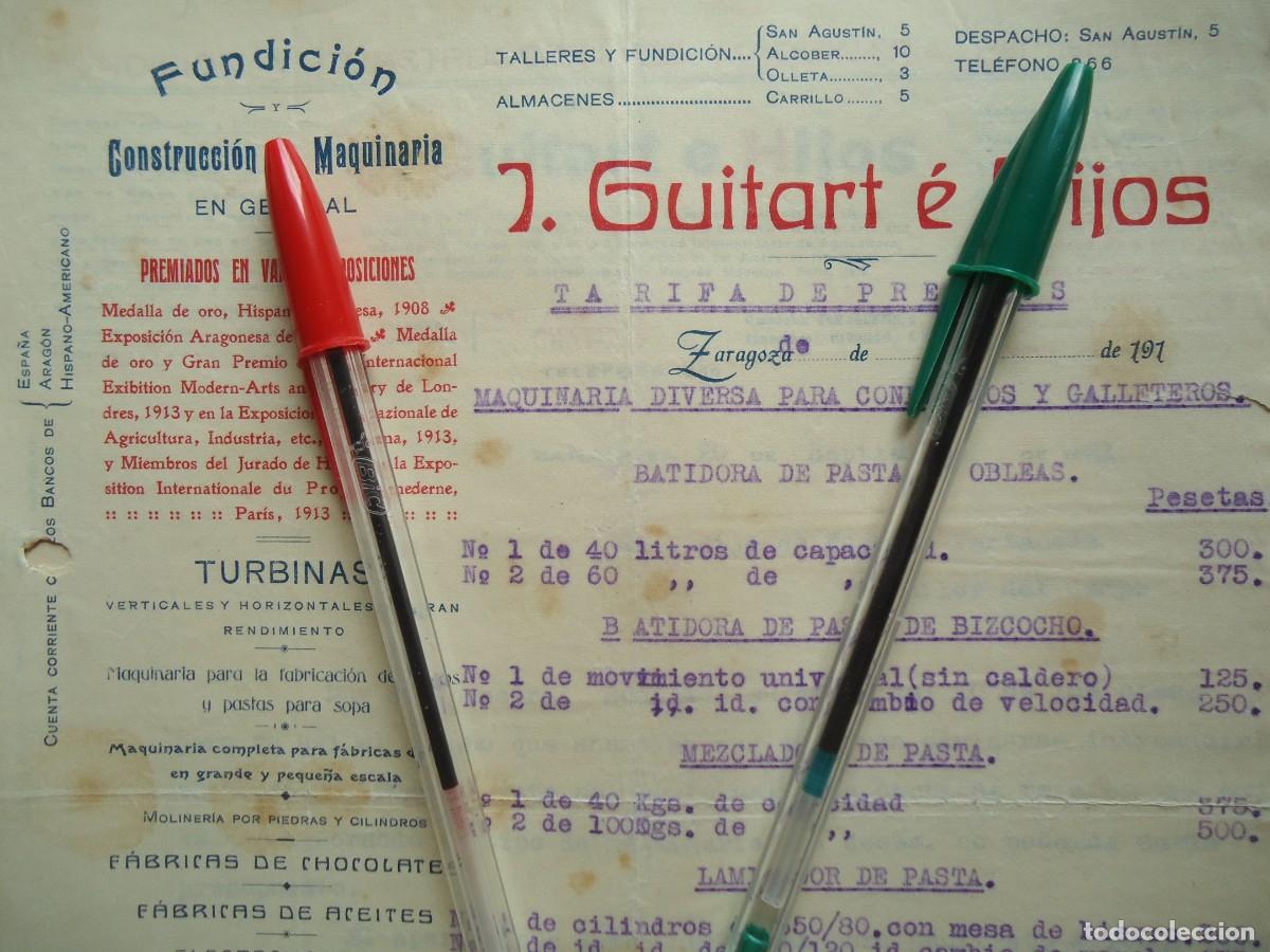 Facturas antiguas: fundicion guitart zaragoza aragon 1919 maquinaria zaragozana turbina motor mecanica