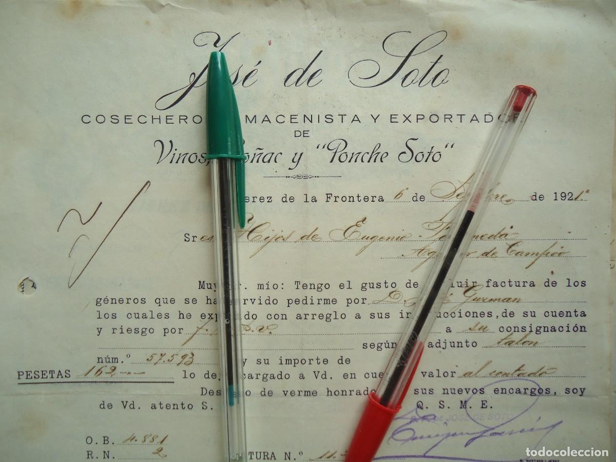 Facturas antiguas: jose soto jerez frontera cadiz 1921 ponche soto gaditano vino co&ntilde;ac licor jerezano cosechero andaluz