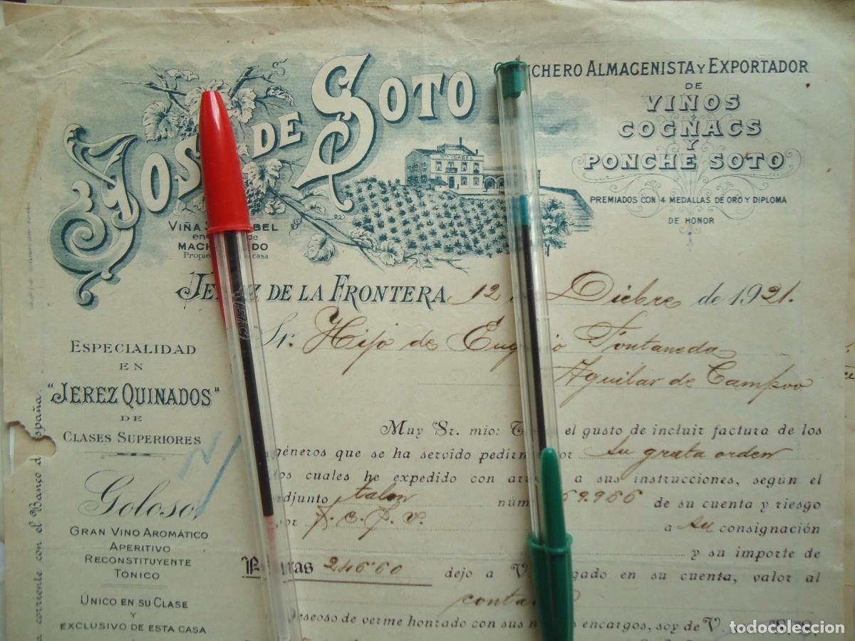Facturas antiguas: jose soto jerez frontera cadiz 1921 ponche soto gaditano vino co&ntilde;ac licor jerezano cosechero andaluz