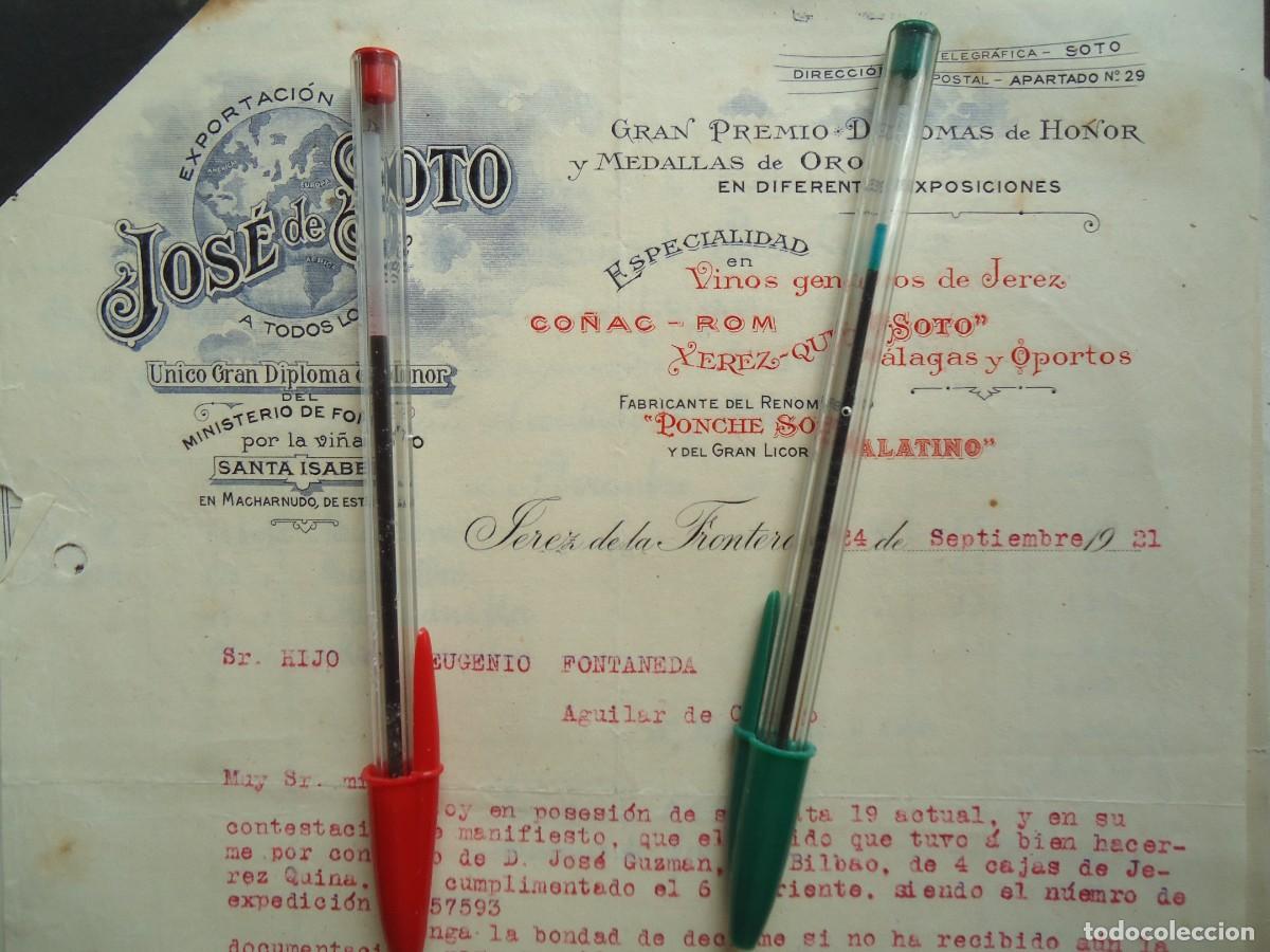 Facturas antiguas: jose soto jerez frontera cadiz 1921 ponche soto gaditano vino co&ntilde;ac licor jerezano cosechero andaluz
