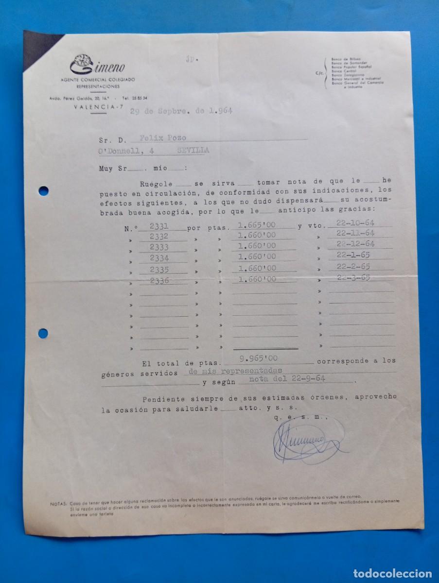 Facturas antiguas: FACTURA. VALENCIA. 1964. GIMENO. AGENTE COMERCIAL COLEGIADO.
