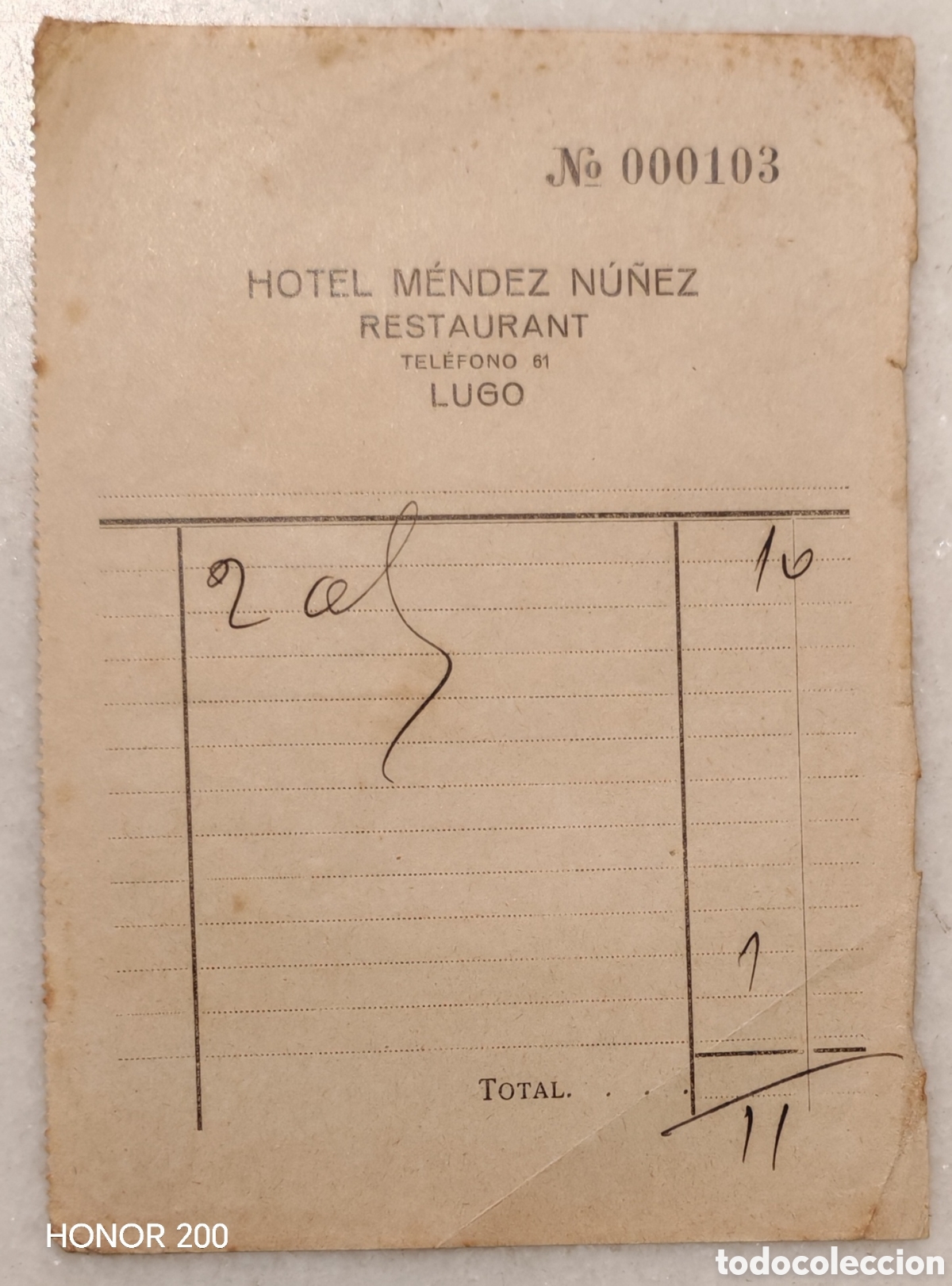 Facturas antiguas: Factura - Hotel M&eacute;ndez N&uacute;&ntilde;ez - Lugo