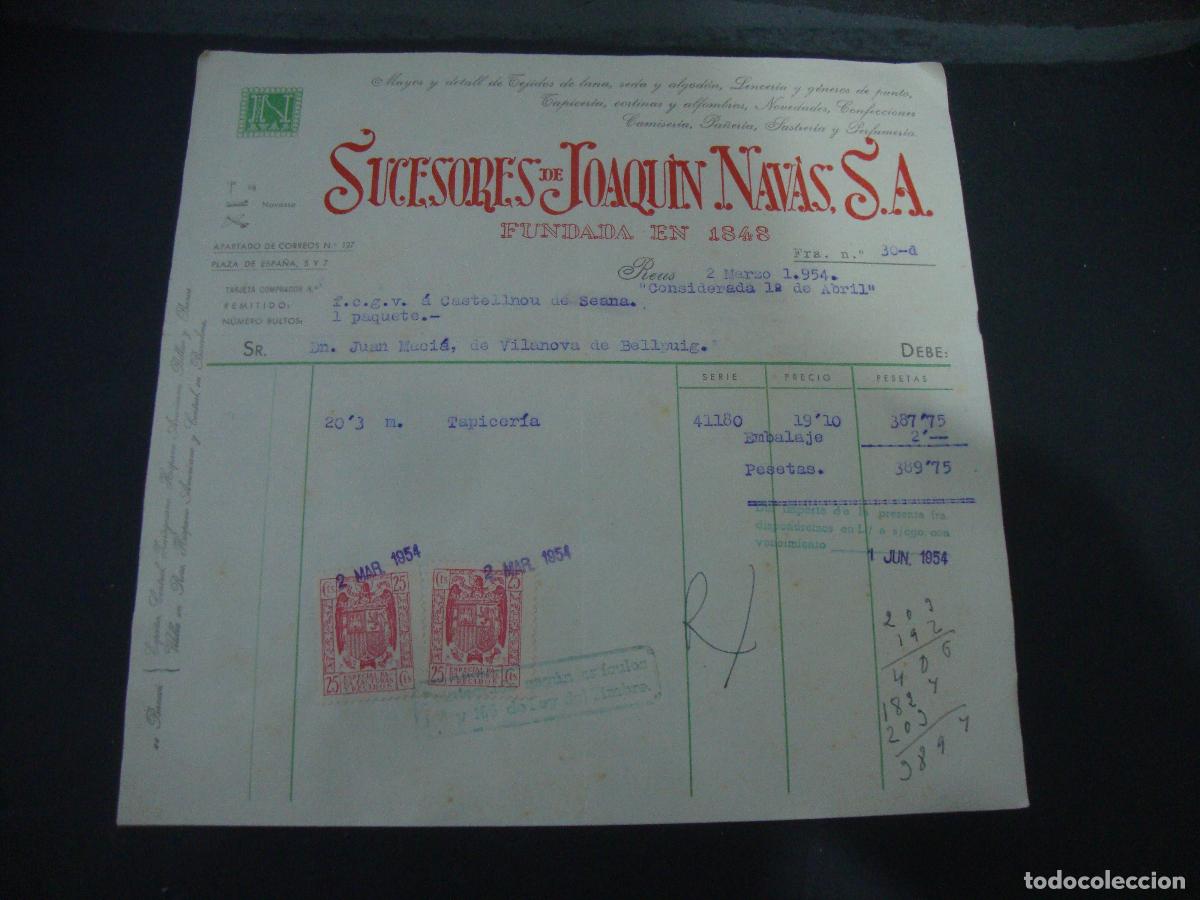 Facturas antiguas: FACTURA ALBARAN SUCESORES DE JOAQUIN NAVAS SA REUS 1954