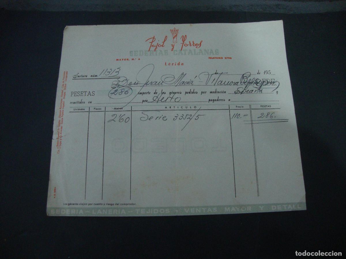 Facturas antiguas: FACTURA ALBARAN PUJOL Y TORRES SEDERIA CATALANAS LERIDA 1954
