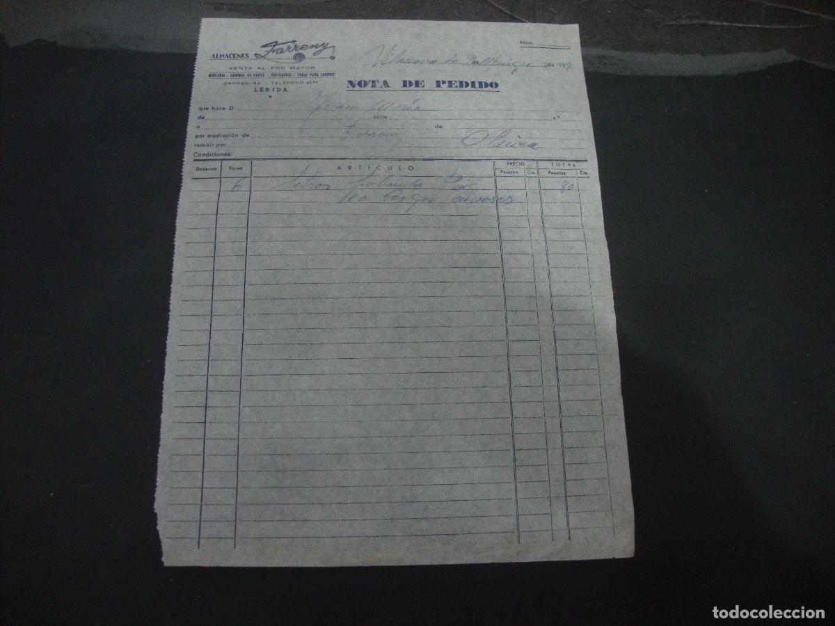 Facturas antiguas: FACTURA ALBARAN ALMACENES FARRENY LERIDA 1959