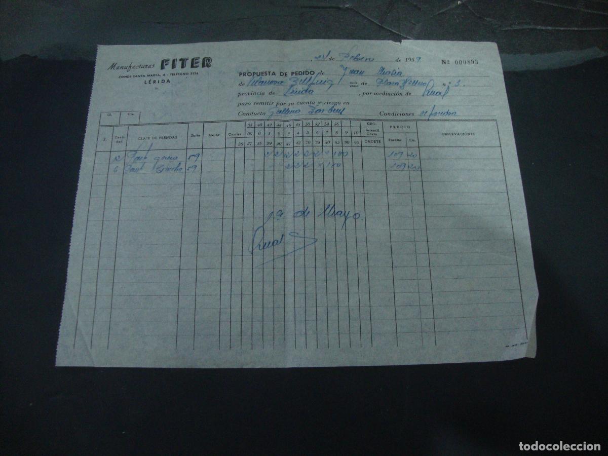 Facturas antiguas: FACTURA ALBARAN MANUFACTURAS FITE LERIDA 1959