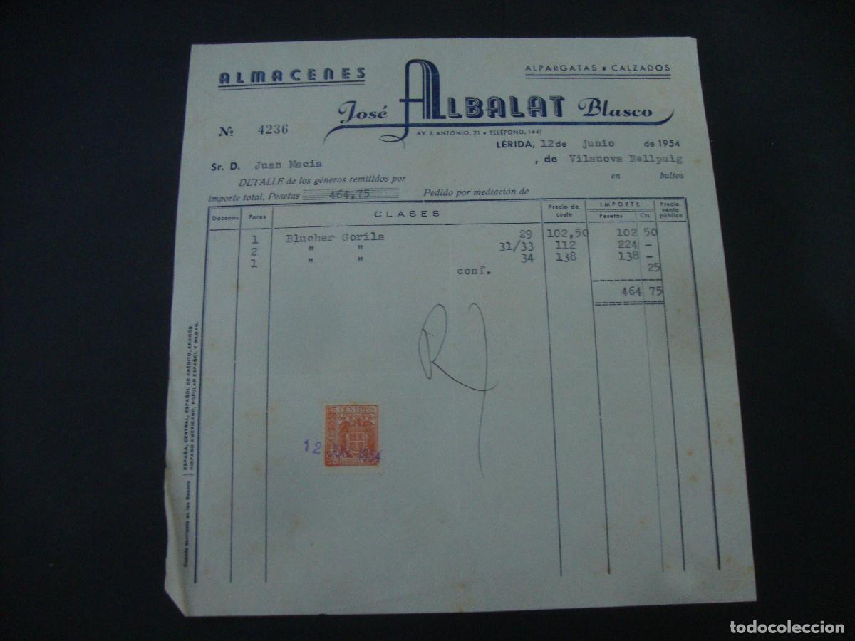 Facturas antiguas: FACTURA ALBARAN ALMACENES JOSE ALBALAT BLASCO ALPARGATAS CALZADOS 1954