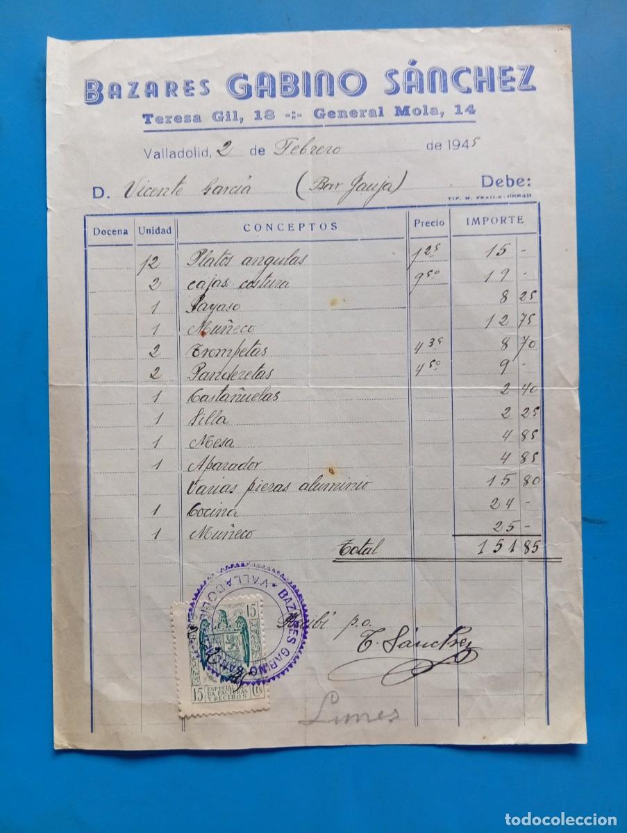 Facturas antiguas: FACTURA. VALLADOLID. 1945. BAZARES GABINO SANCHEZ.