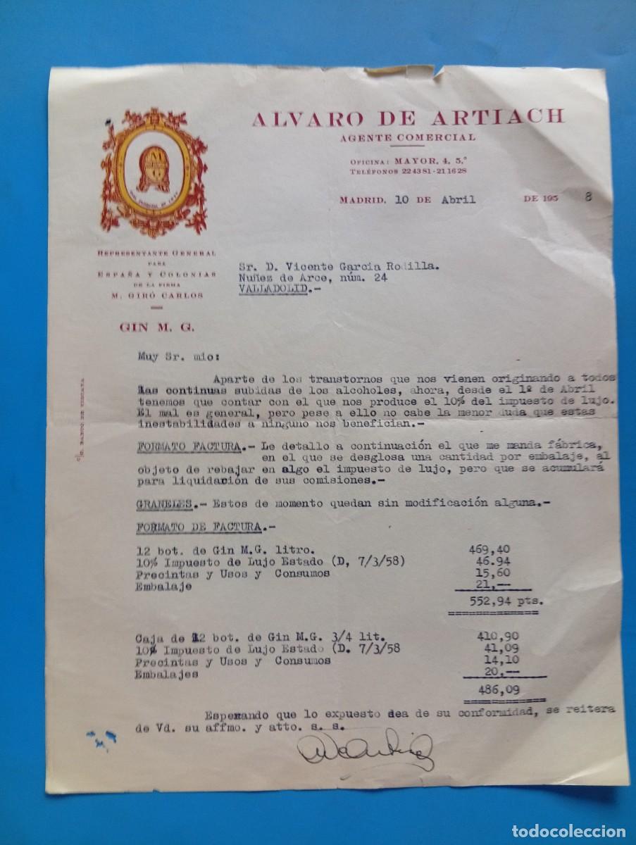 Facturas antiguas: FACTURA. MADRID. 1958. ALVARO DE ARTIACH. AGENTE COMERCIAL.