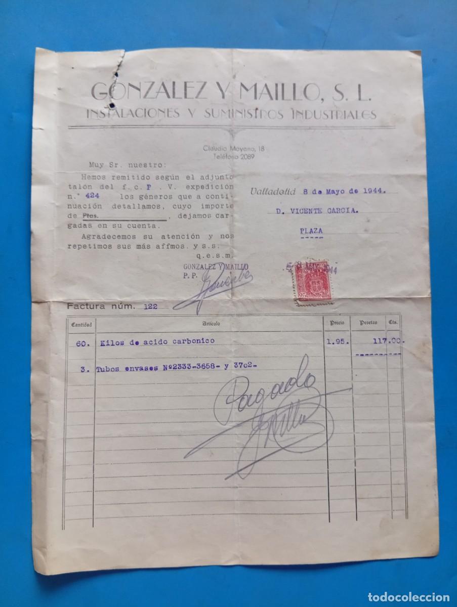 Facturas antiguas: FACTURA. VALLADOLID. 1944. INSTALACIONES Y SUMINISTROS INDUSTRIALES. GONZALEZ Y MAILLO, S.L.