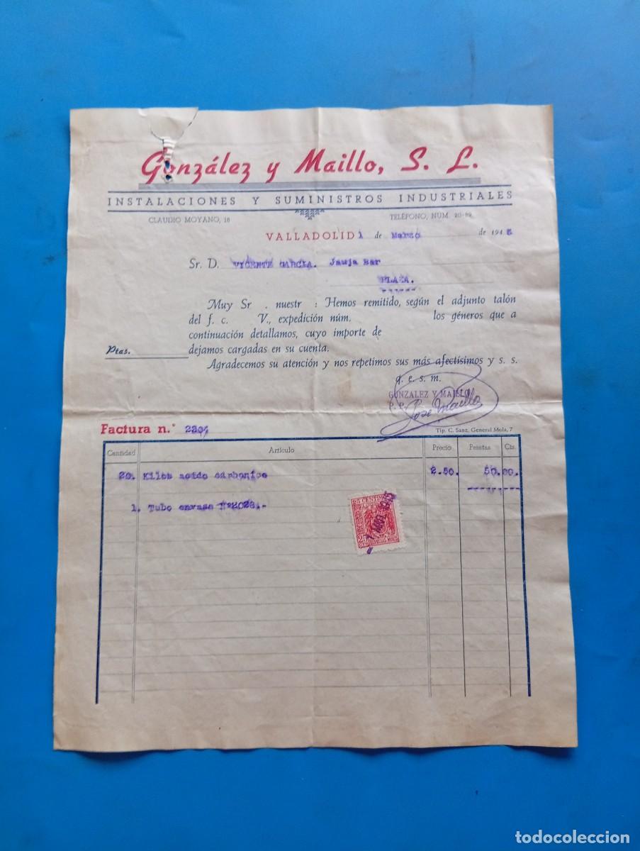 Facturas antiguas: FACTURA. VALLADOLID. 1945. INSTALACIONES Y SUMINISTROS INDUSTRIALES. GONZALEZ Y MAILLO, S. L.