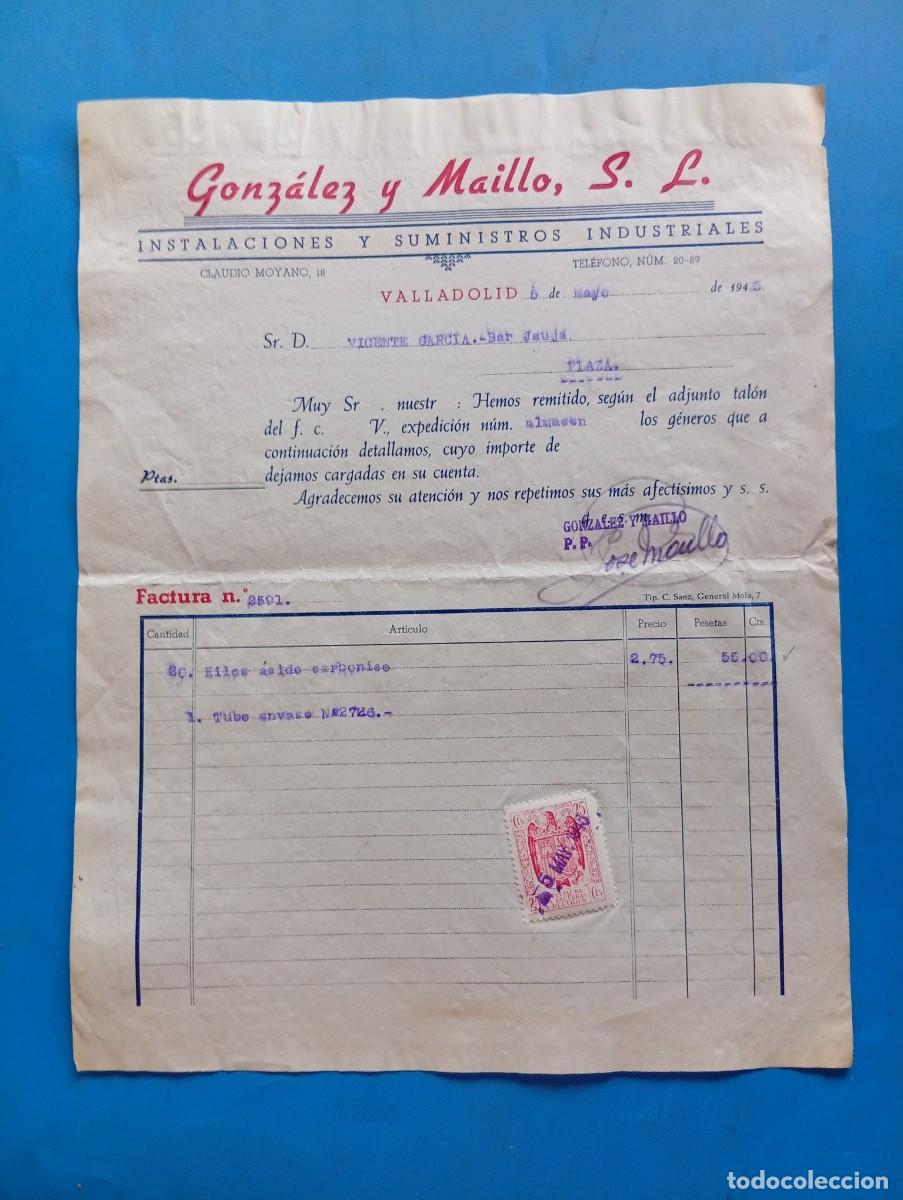Facturas antiguas: FACTURA. VALLADOLID. 1945. INSTALACIONES Y SUMINISTROS INDUSTRIALES. GONZALEZ Y MAILLO, S. L.