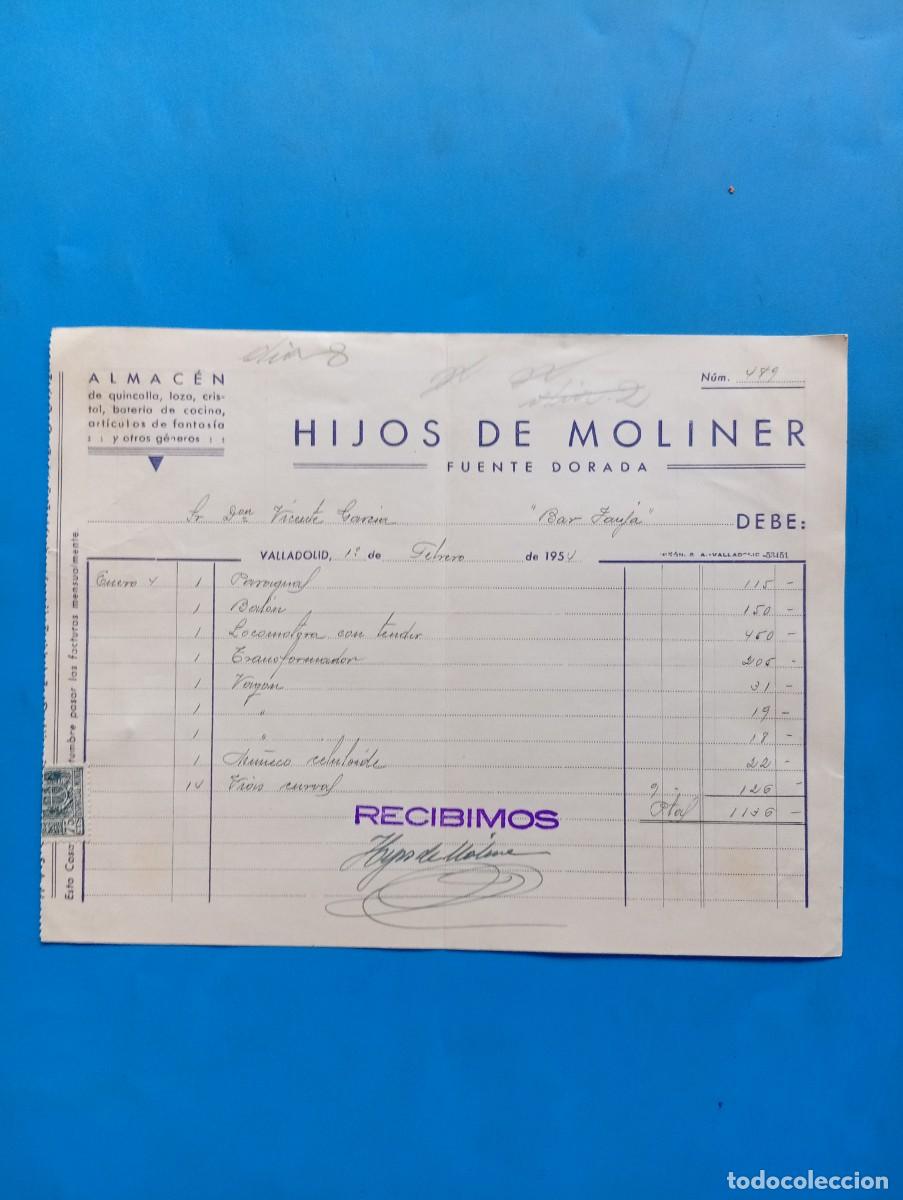 Facturas antiguas: FACTURA. VALLADOLID. 1954. ALMACEN DE QUINCALLA-LOZA-CRISTAL-BATERIA DE COCINA. HIJOS DE MOLINER.