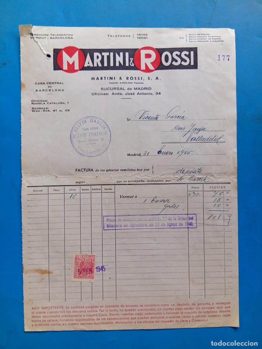 Facturas antiguas: FACTURA. MADRID. 1945. MARTINI & ROSSI.